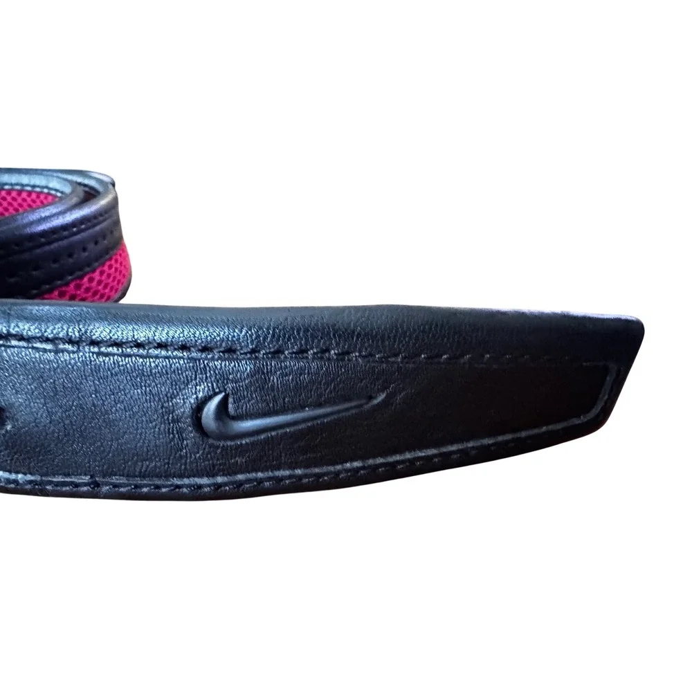 Nike Golf Mens Black Red Mesh Glove Leather Belt 40 Swoosh 11071927 Preloved